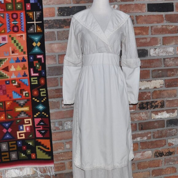 Vintage Striped Maxi Prairie Cottage Cottagecore Apron DRESS Handmade S-M - Picture 2 of 7